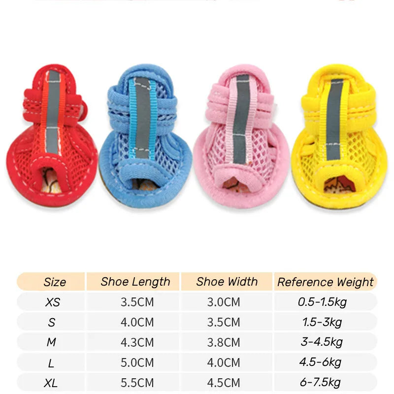 4PCS/set Pink Non-slip Summer Dog Shoes Breathable Sandals for Small Dogs Pet Dog Socks Sneakers for Dogs Puppy Cat Shoes Boots