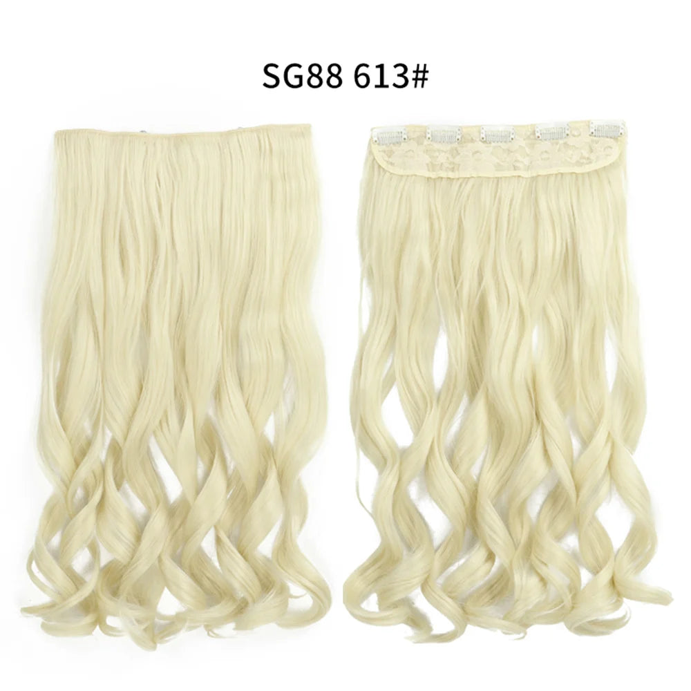 5 Clip-In Hair Extensions Long Straight One Piece Synthetic Heat-Resistant Fibre Hairpiece 22Inch Black Blonde Natural Hairstyle