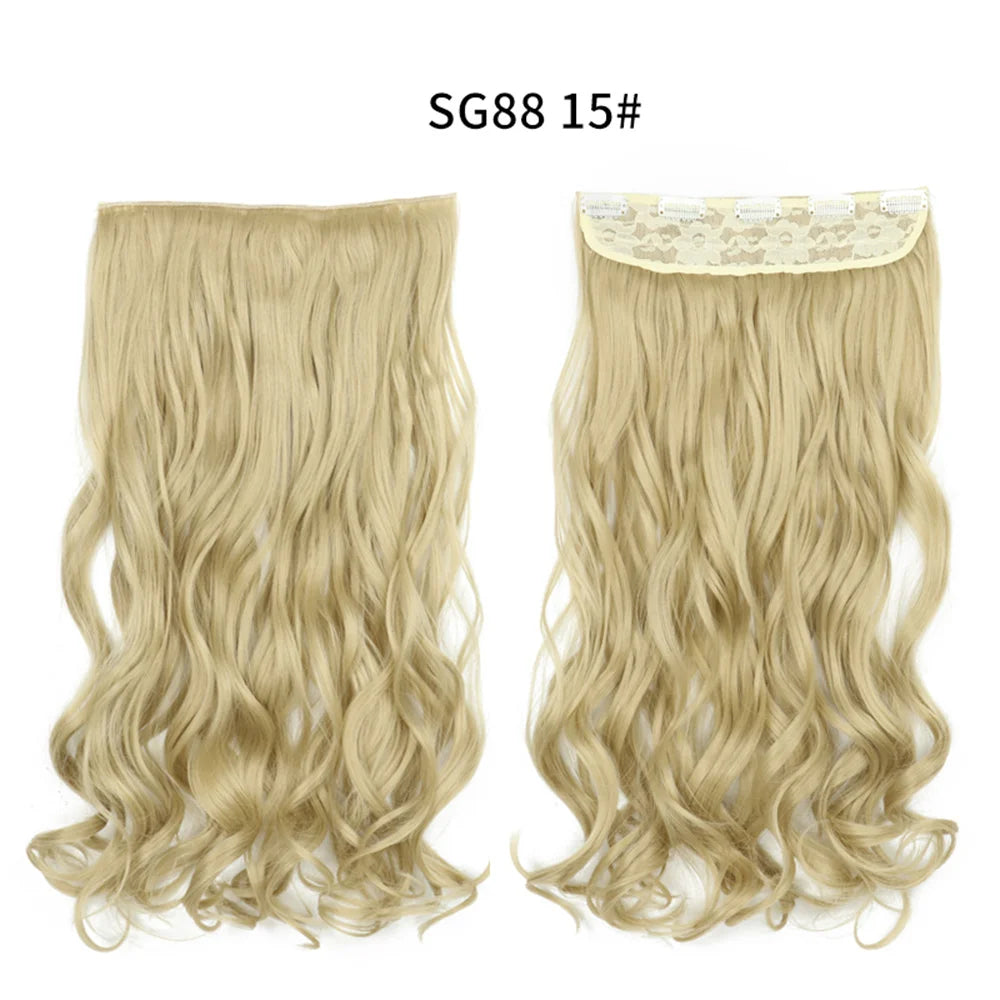 5 Clip-In Hair Extensions Long Straight One Piece Synthetic Heat-Resistant Fibre Hairpiece 22Inch Black Blonde Natural Hairstyle