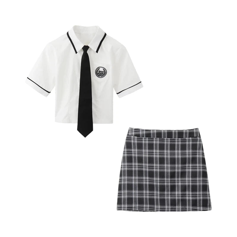 Hot Girl Jk Uniform Daily Two-piece Set Japanese Korean Style College Style School Costume Suit High Waist Hip Wrap Skirt Set