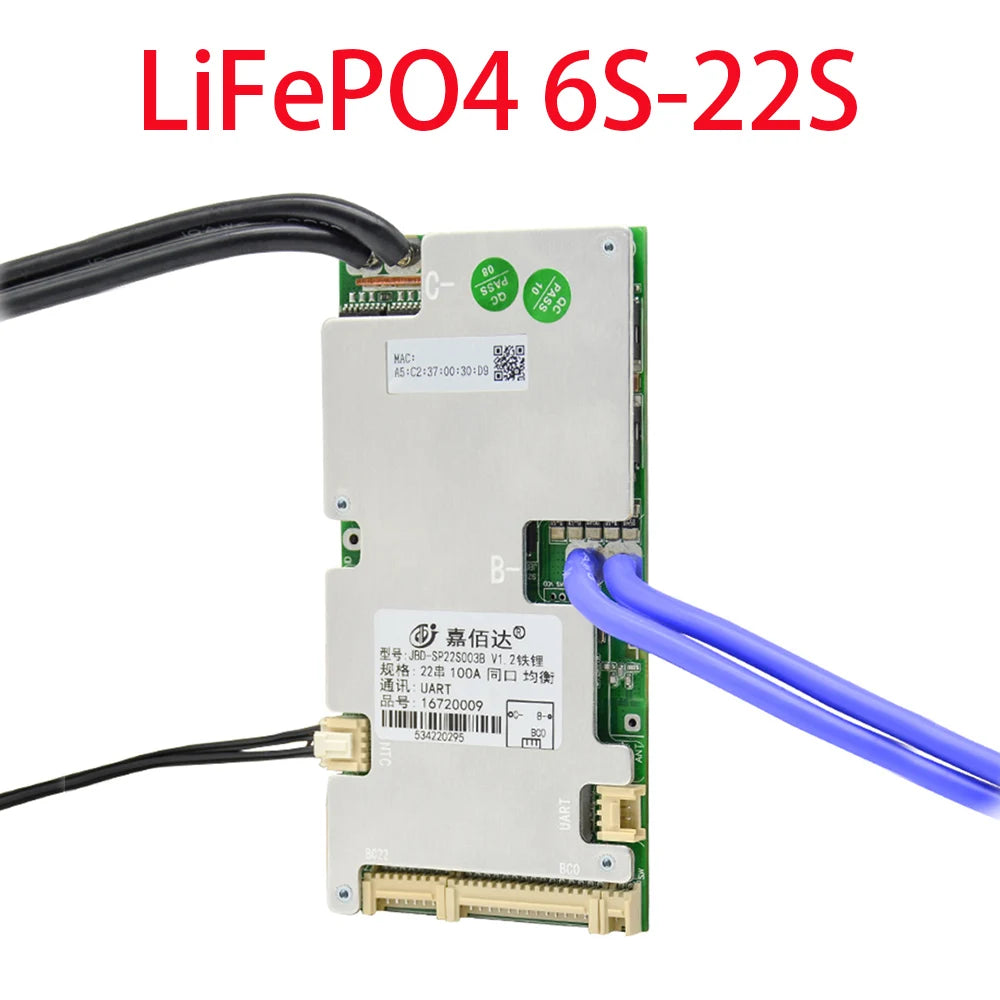 JBD Smart LiFePO4 BMS 6S 8S 12S 13S 14S 16S 20S 21S With Bluilt-in Bluetooth 40A 80A 100A Balance Board Uart Function For E-bike