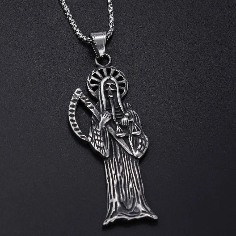 Saiye 316L Stainless Steel Holy Saint Death Santa Muerte Grim Reaper Pendant Necklace Fashion Jewelry Wholesale