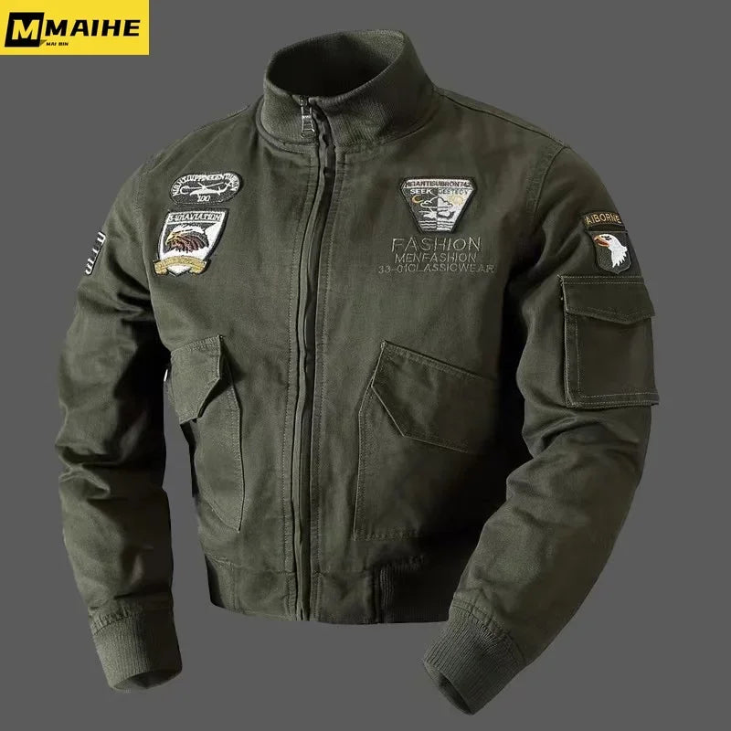 Retro Bomber Jacket Embroidery Airplane Pilot