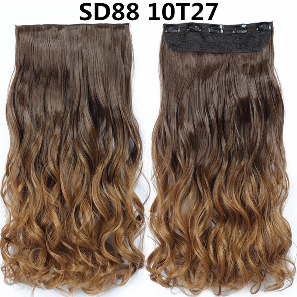 5 Clip-In Hair Extensions Long Straight One Piece Synthetic Heat-Resistant Fibre Hairpiece 22Inch Black Blonde Natural Hairstyle