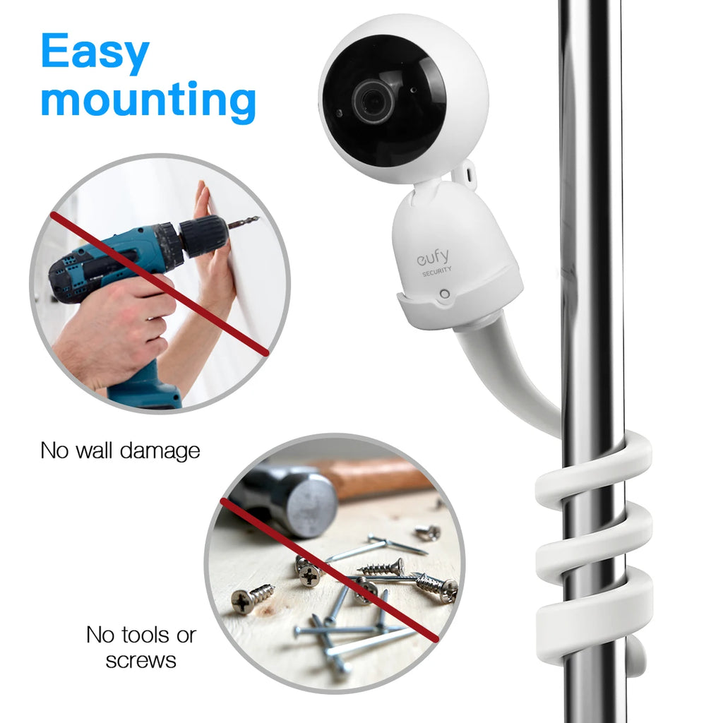 Flexible Twist Mount Bracket for eufy Security 720P Video Baby Monitor Camera,Attaches to Crib Cot Shelves or Furniture