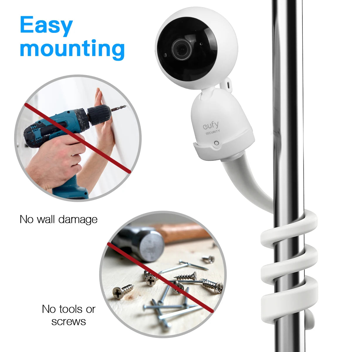 Flexible Twist Mount Bracket for eufy Security 720P Video Baby Monitor Camera,Attaches to Crib Cot Shelves or Furniture