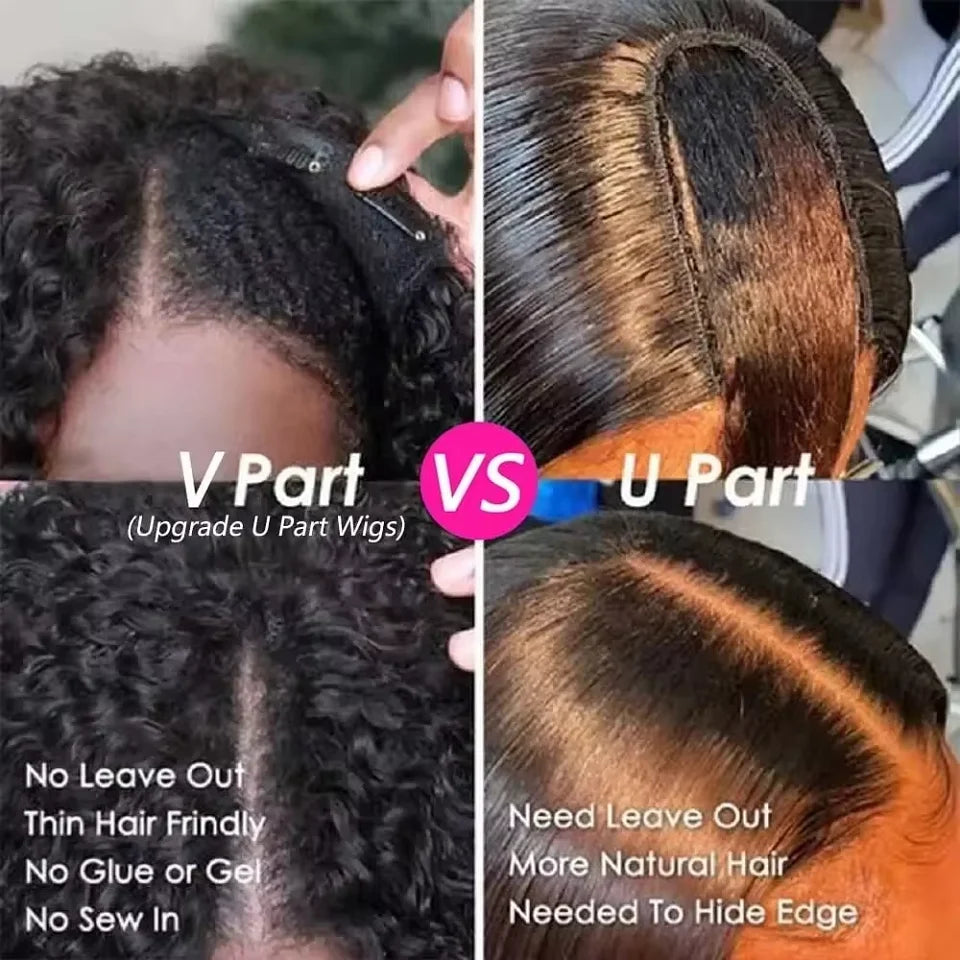 V Part Human Hair Wig - Loose Wavy 32-34"