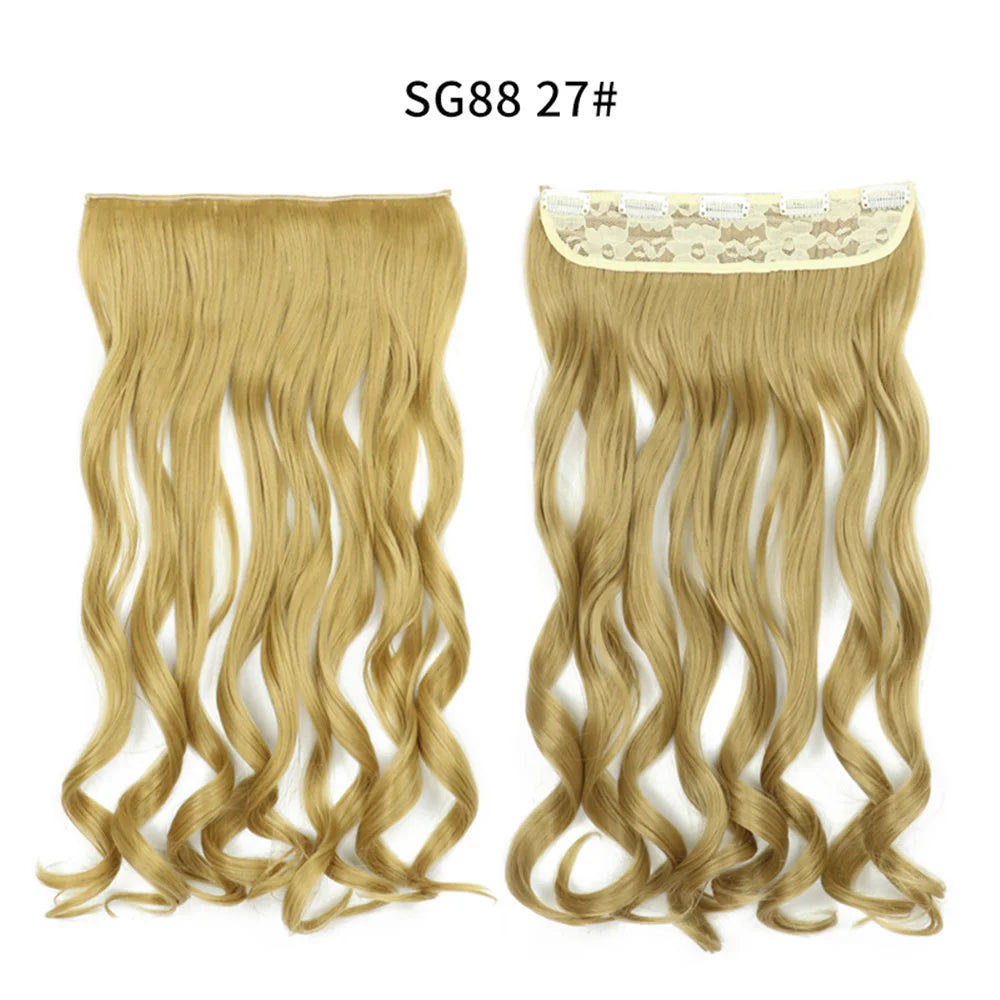 5 Clip-In Hair Extensions Long Straight One Piece Synthetic Heat-Resistant Fibre Hairpiece 22Inch Black Blonde Natural Hairstyle