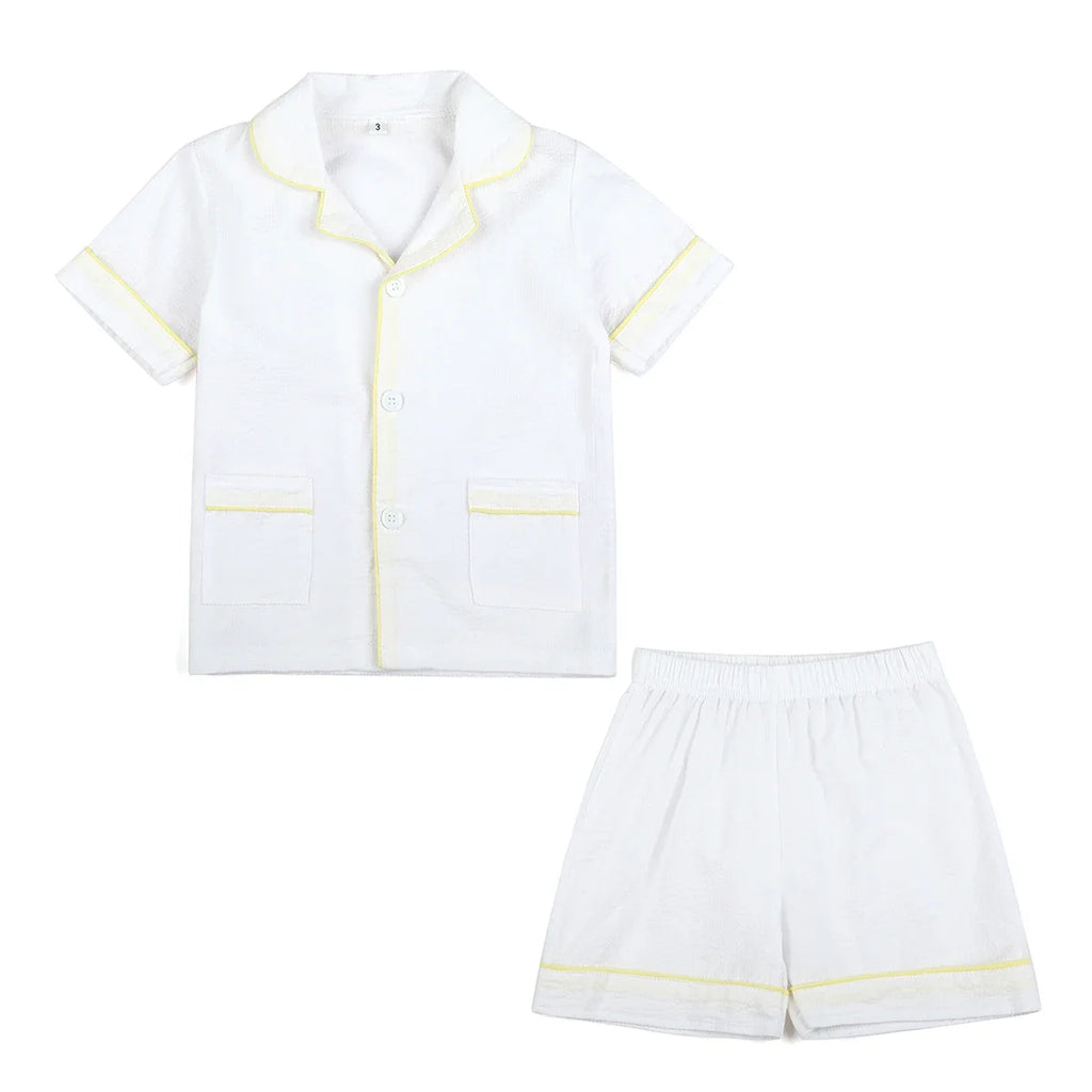 Ruffkids Summer Kids Pajamas Cotton Seersucker Sibling Matching Pjs Sleepwear Baby Clothes Loungewear Girls Boys Pyjamas Sets