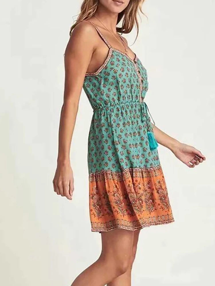 Fitshinling Button Down Vintage Summer Dress Dance Wear Slim Print Party Sundress Sexy Short Party Dresses Women Costume 2024