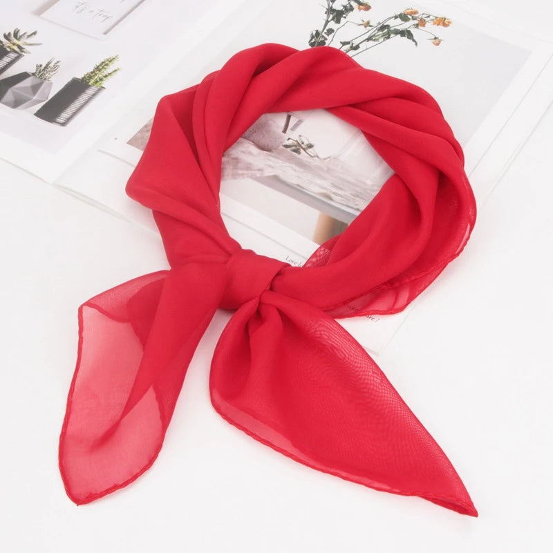 New 65x65cm Summer Chiffon Solid Color Square Scarf Ladies Head Neck Scarves Female Hair Ties Bands Neckerchief Shawls