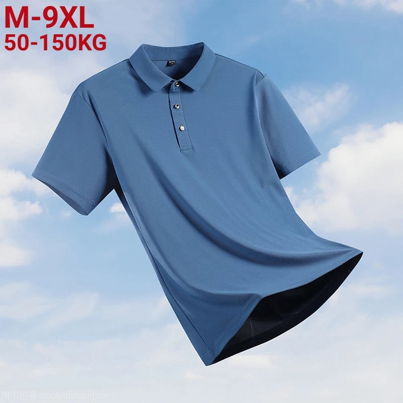 2023 New Oversized Size 8XL 9XL Polo Shirt Men Summer Ice Silk Breathable Polo Men's Fashion Business Polo Shirt Brand Clothing