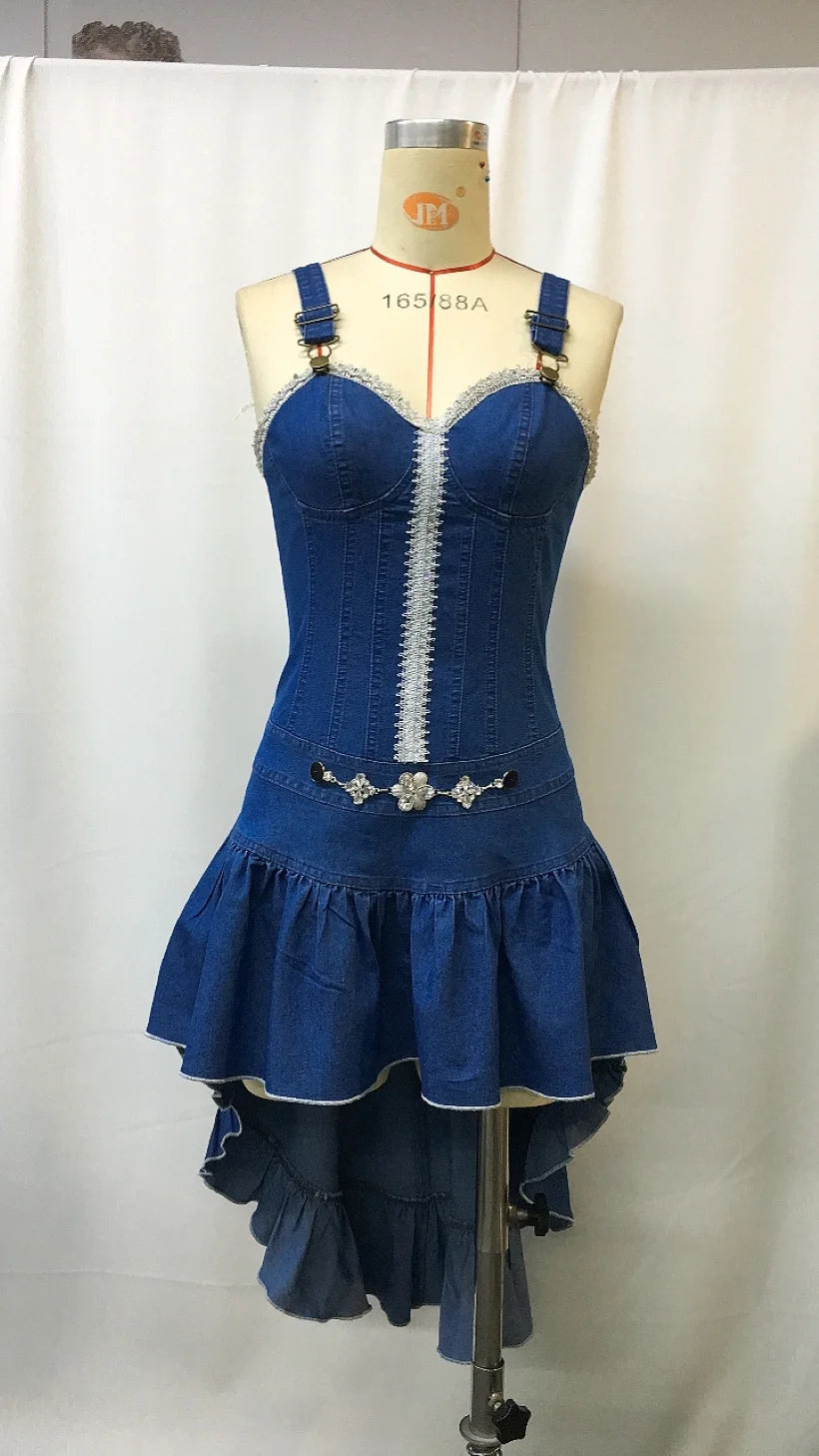 2025 New Western Cowboy Denim Dress for Women, Y2K Retro Casual Mini Dress, Vintage Aztec Print Summer Beach Dress