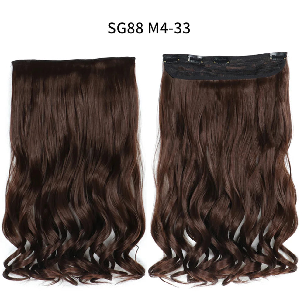5 Clip-In Hair Extensions Long Straight One Piece Synthetic Heat-Resistant Fibre Hairpiece 22Inch Black Blonde Natural Hairstyle