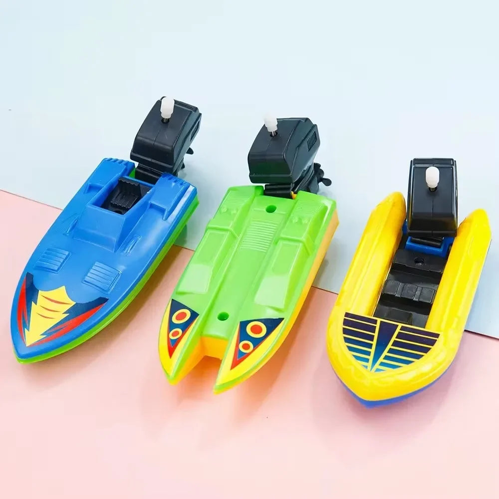 2Pcs Speed Boat Ship Wind Up Toy Float In Water Kids Toys Classic Clockwork Toy Summer Shower Bath Toys for Children' Gifts Toys
