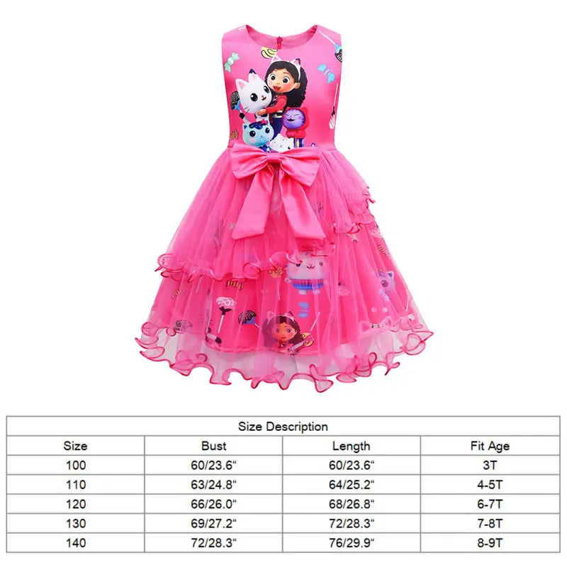 Summer Gabbys Dollhouse Costume For Baby Girl Lace Dress Fashion Kid Up Bow Print Princess Frock Children Tunic Clothes