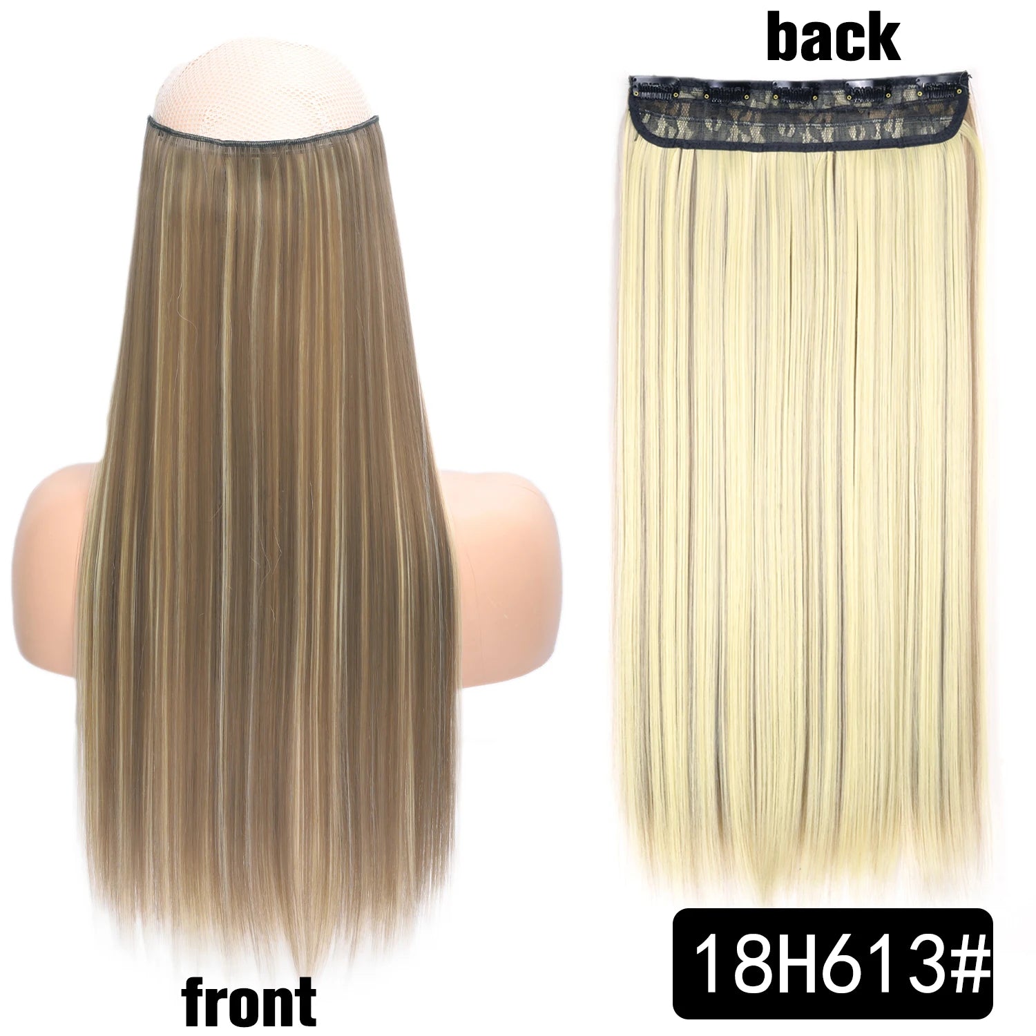 5 Clip-In Hair Extensions Long Straight One Piece Synthetic Heat-Resistant Fibre Hairpiece 22Inch Black Blonde Natural Hairstyle
