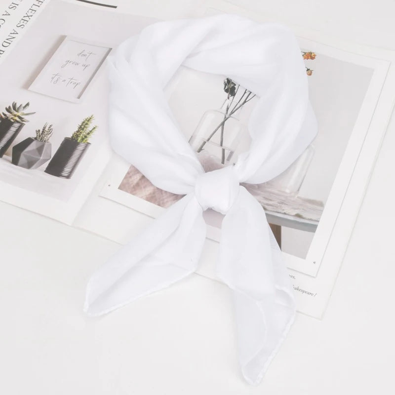 New 65x65cm Summer Chiffon Solid Color Square Scarf Ladies Head Neck Scarves Female Hair Ties Bands Neckerchief Shawls