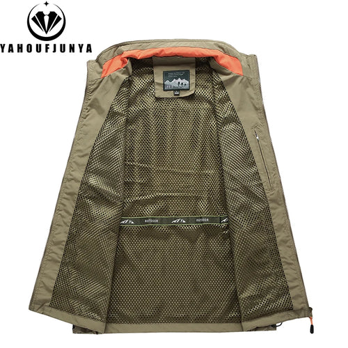 2024 Men Spring Summer Many Pocket Casual Stand Collar Vest Men Sleeveless Solid Color Outdoors Fashion Style Vest Male Coat 6XL