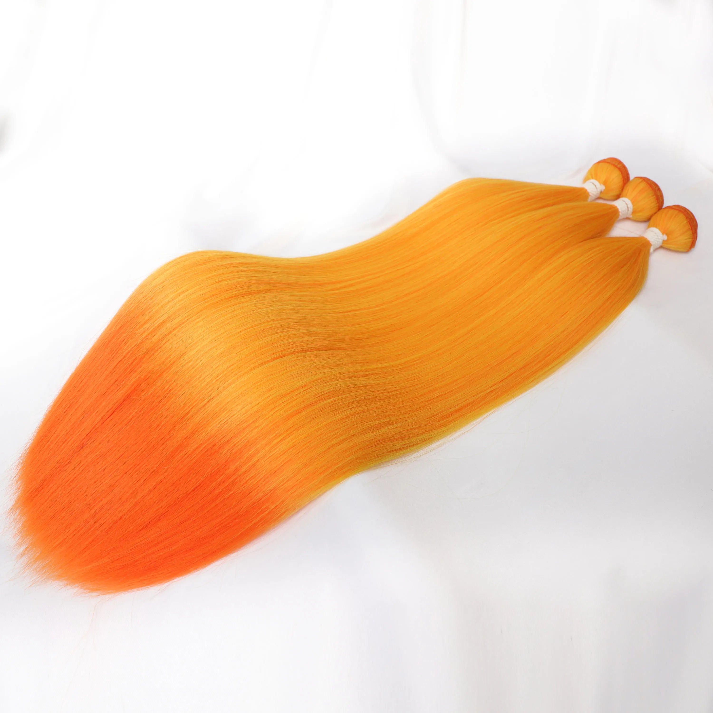 Straight Hair Bundle Super Long Synthetic Weave Hair Extension Fake Yaki Straight Hair Weaving Orange Color Full to End YunRong