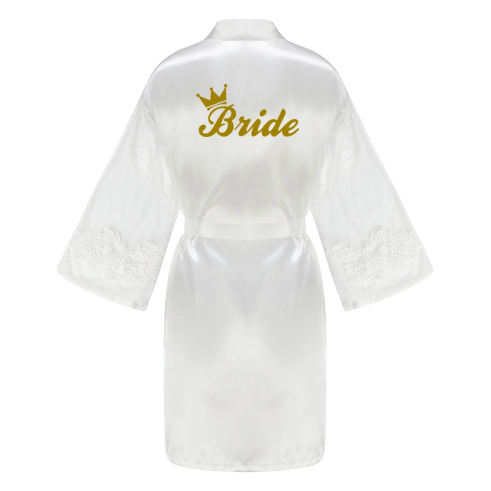 Caramel Wedding Bride Bridesmaid Robes Dressing Gown Sexy Women Bathrobe Night Shirts Short Women Kimono Mesh Sleeve