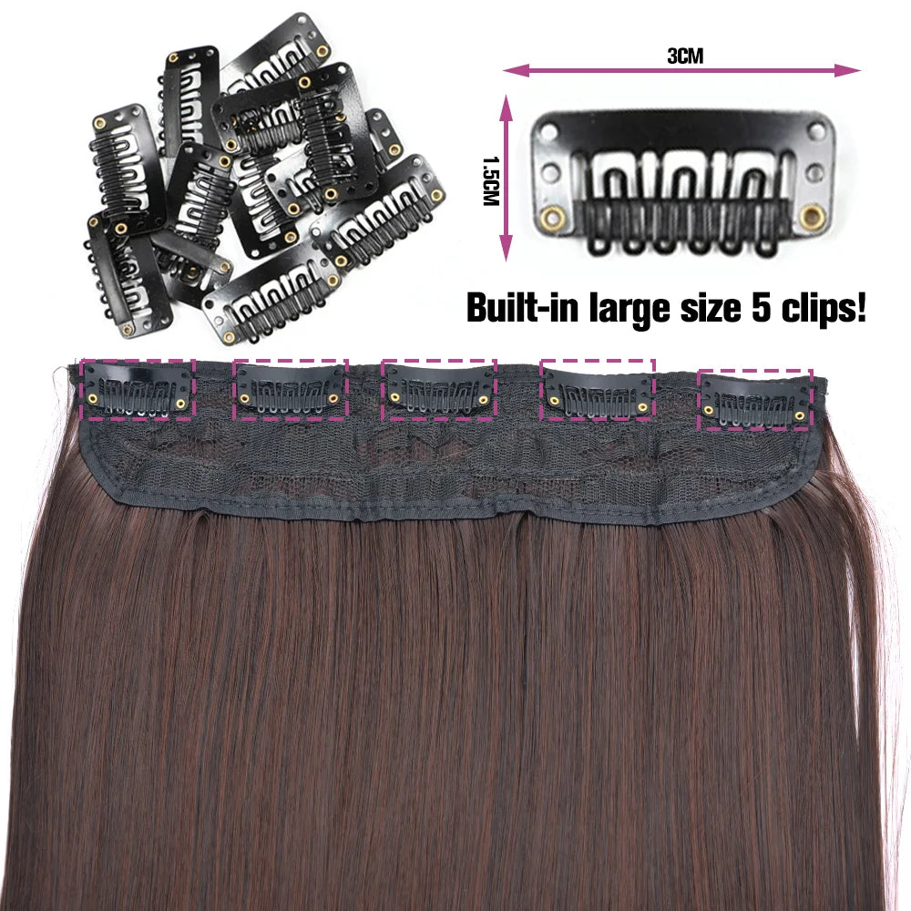 5 Clip-In Hair Extensions Long Straight One Piece Synthetic Heat-Resistant Fibre Hairpiece 22Inch Black Blonde Natural Hairstyle