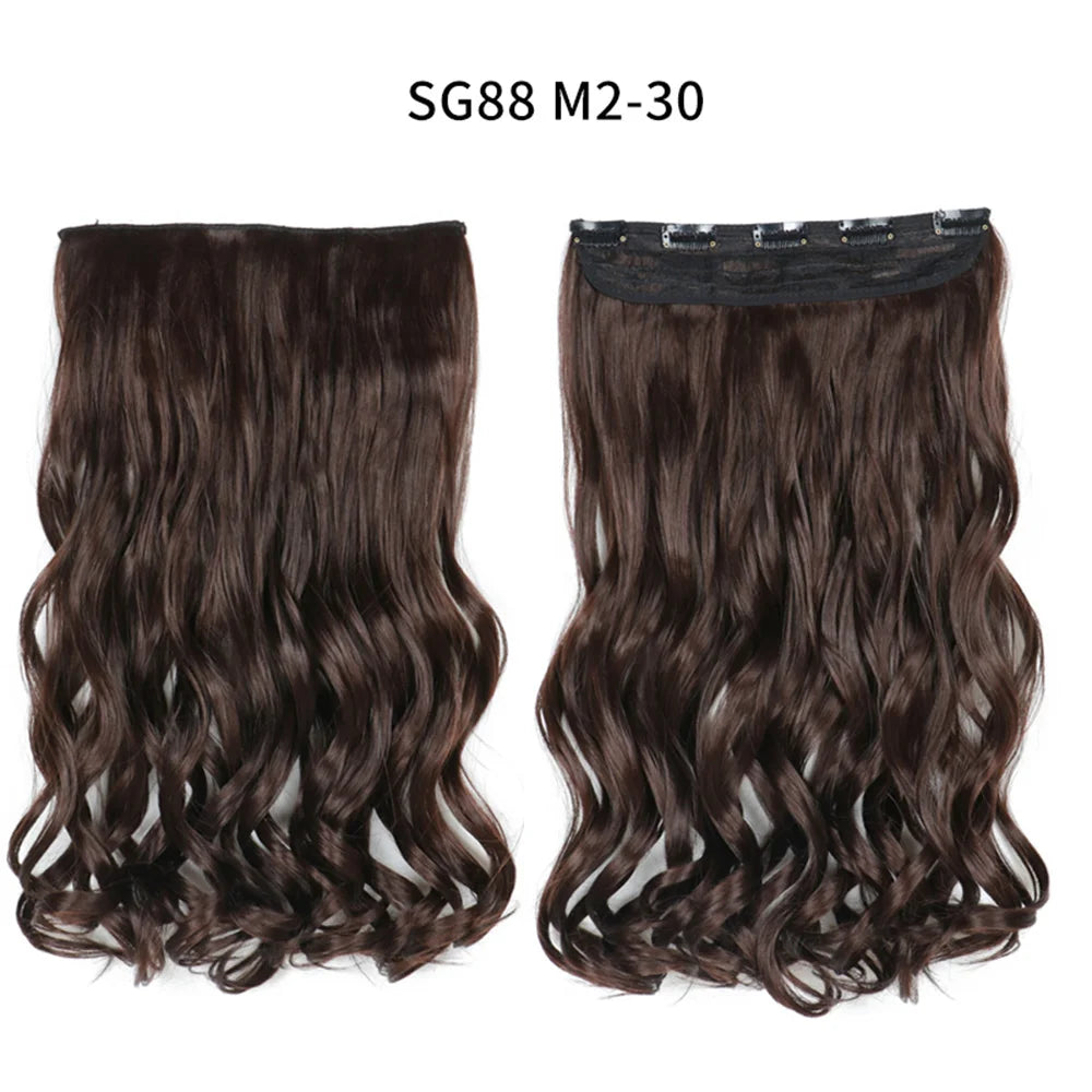 5 Clip-In Hair Extensions Long Straight One Piece Synthetic Heat-Resistant Fibre Hairpiece 22Inch Black Blonde Natural Hairstyle