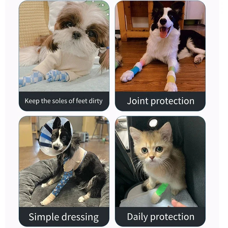Pet Bandages Anti-fouling Devices Self-adhesive Elastic Bandage Outside Foot Protective Hair Free Cloth Straps for Cats and Dogs