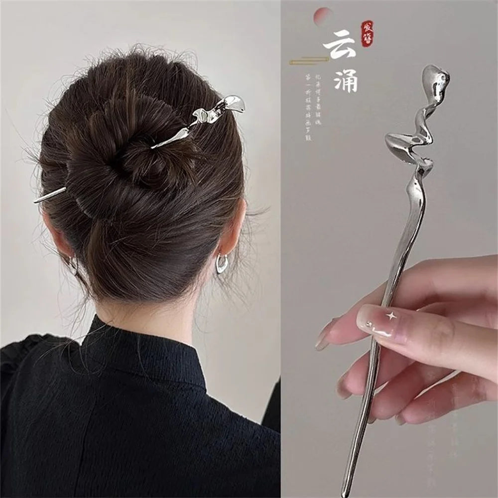 New Women Metal Hairpins Clips Simple Hair Stick Barrette Clip  Alloy Chopstick Wedding Hairstyle Design Tools Hair Jewelry