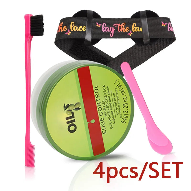 New Edge Control Wax For Women Strong Hold Olive Oil Edges Control Gel With Brush Spoon Babys Hair Edge Smoother Creme 2.25Oz