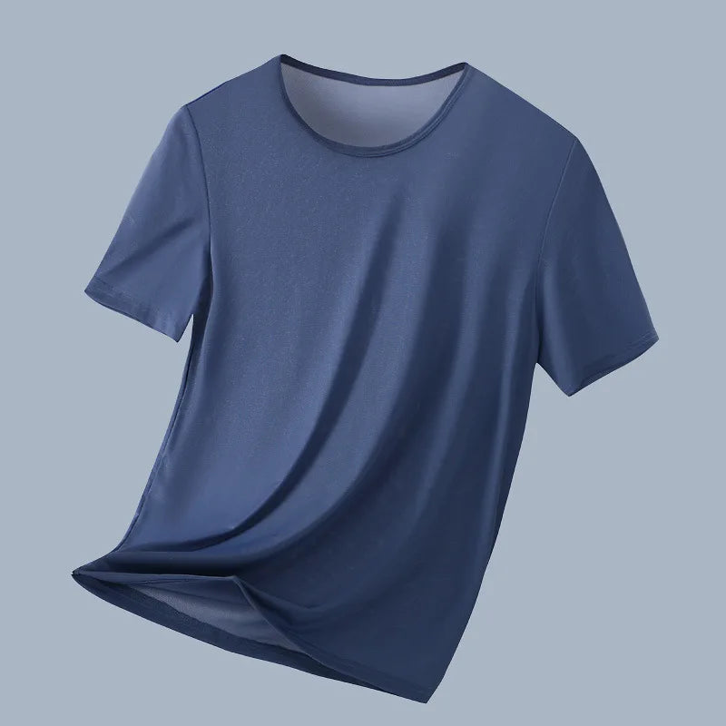 Man Workout Undershirt Ice Silk Solid Color T-Shirts Male Thin O-neck Short Sleeves Tank Top Quick Dry Breathable Pullover Shirt