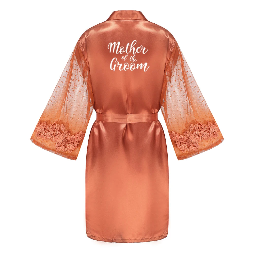 Caramel Wedding Bride Bridesmaid Robes Dressing Gown Sexy Women Bathrobe Night Shirts Short Women Kimono Mesh Sleeve