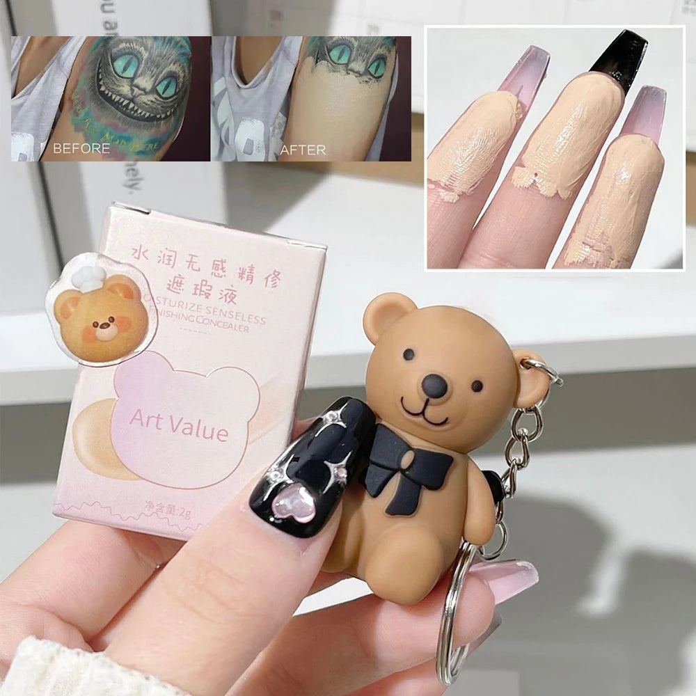 Small Bear Face Liquid Foundation Concealer Waterproof Full Coverage Concealer Covering Black Circles and Acne Marks Face Makeup