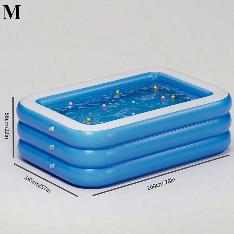 Three Ring Raised and Thickened Single Bottom Square Family Inflatable Swimming Pool Blue and White Large Home Swimming Pools