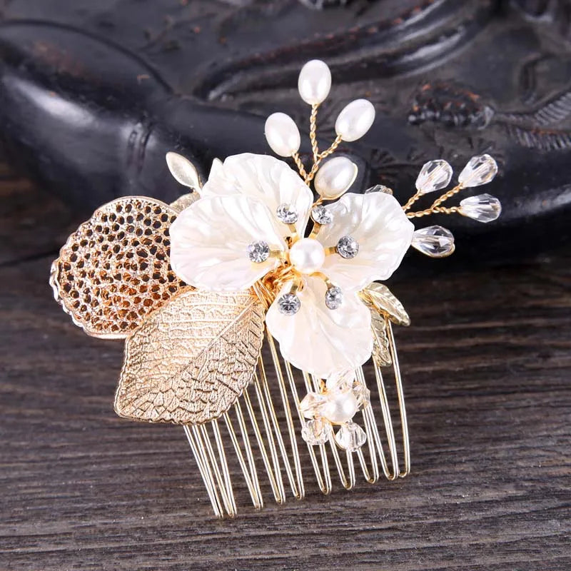 Bride Wedding Hair Comb Gold Flower Hairpin