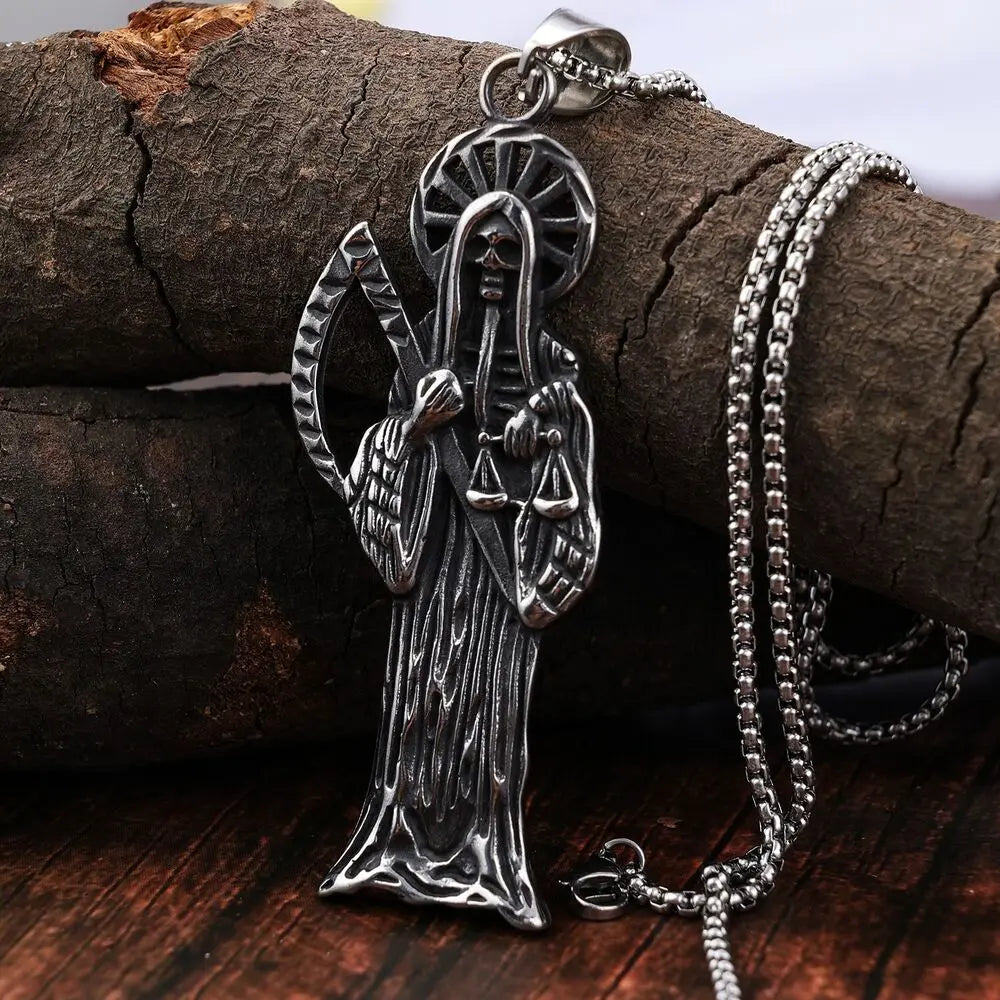 Saiye 316L Stainless Steel Holy Saint Death Santa Muerte Grim Reaper Pendant Necklace Fashion Jewelry Wholesale