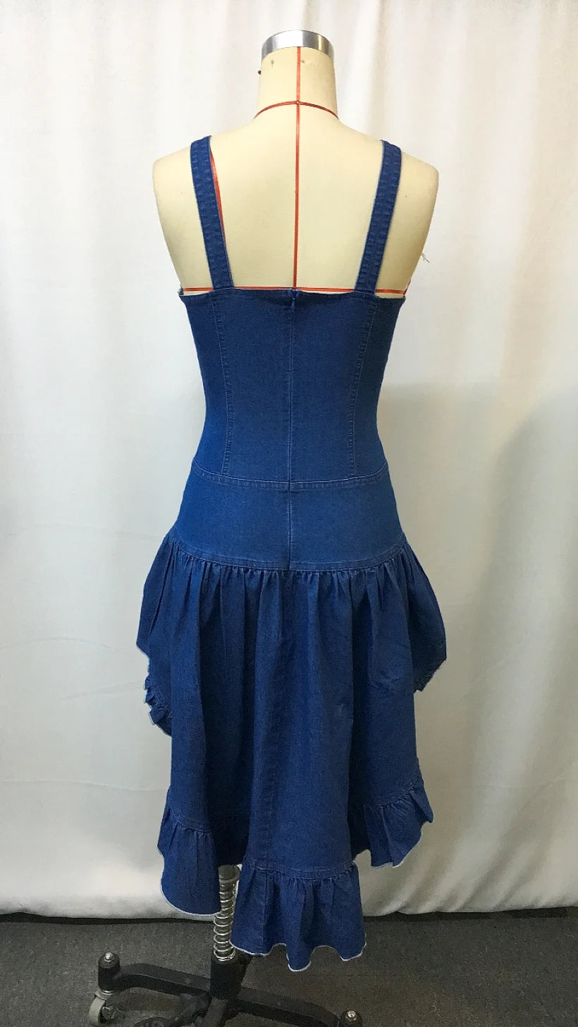 2025 New Western Cowboy Denim Dress for Women, Y2K Retro Casual Mini Dress, Vintage Aztec Print Summer Beach Dress