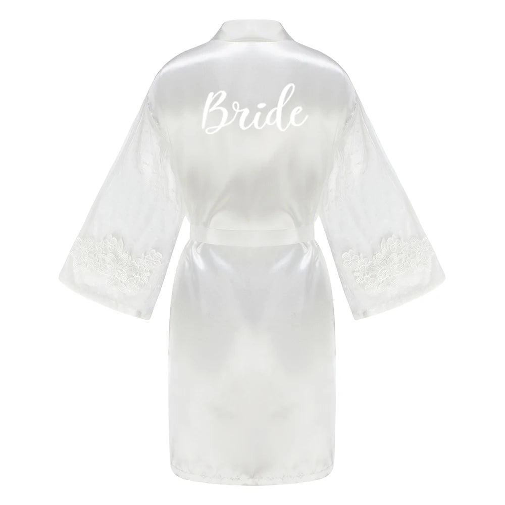 Caramel Wedding Bride Bridesmaid Robes Dressing Gown Sexy Women Bathrobe Night Shirts Short Women Kimono Mesh Sleeve