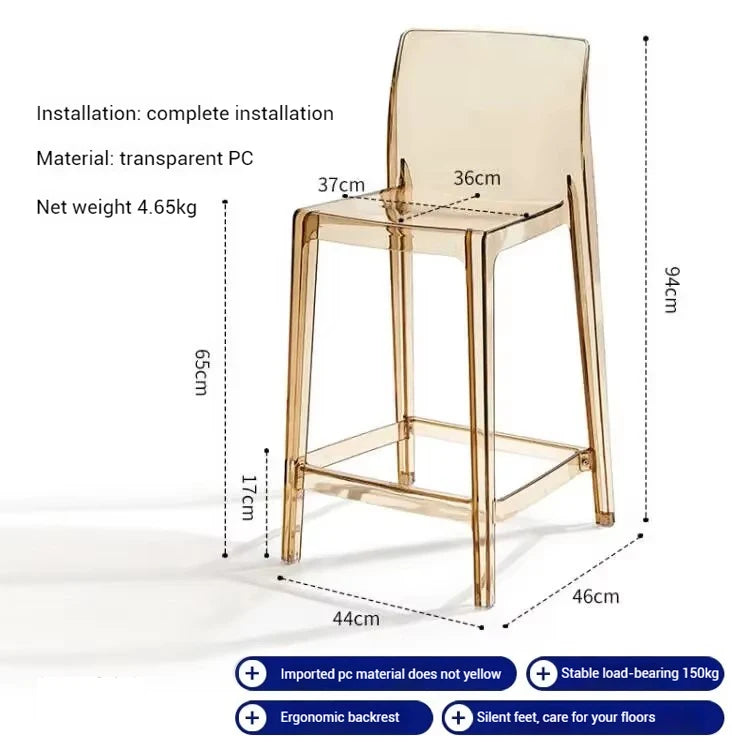 High Dining Bar Chairs Office Nordic Accent Velvet Bar Stools Luxury Transparent Acrylic Design Banqueta Home Furniture HBBC
