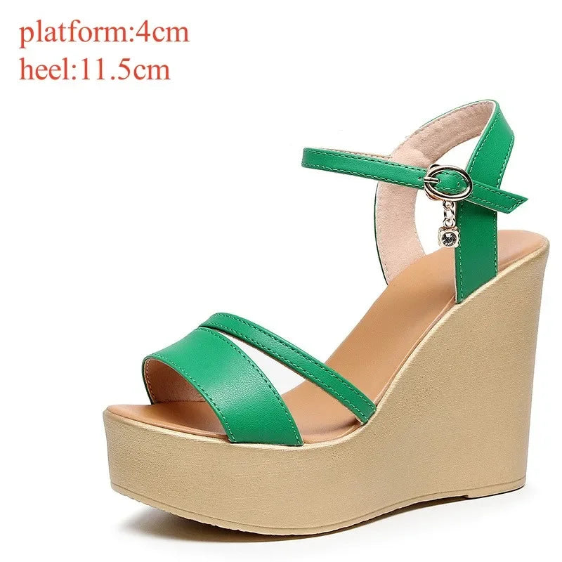 Small Size 33-43 Fashion Cowhide Leather Shoes Women's Platform Wedges Sandals Summer 2025 High Heels Sandals Office Beach Mom