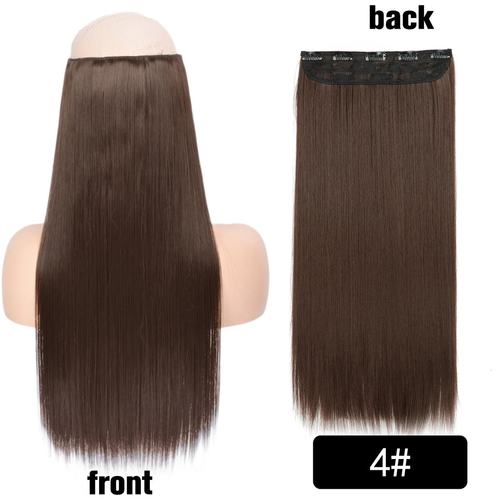 5 Clip-In Hair Extensions Long Straight One Piece Synthetic Heat-Resistant Fibre Hairpiece 22Inch Black Blonde Natural Hairstyle