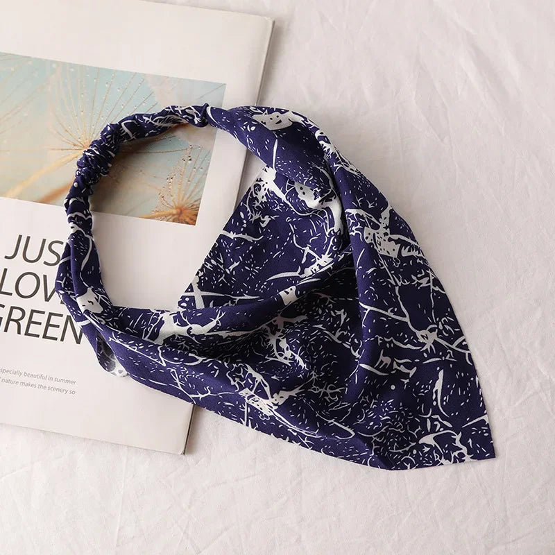 Bohemia Women Bandana Hair Scarf Summer Vintage Printted Chiffon Head Scarf Elastic Hair Bands Headwear Turban Femme Wholesale
