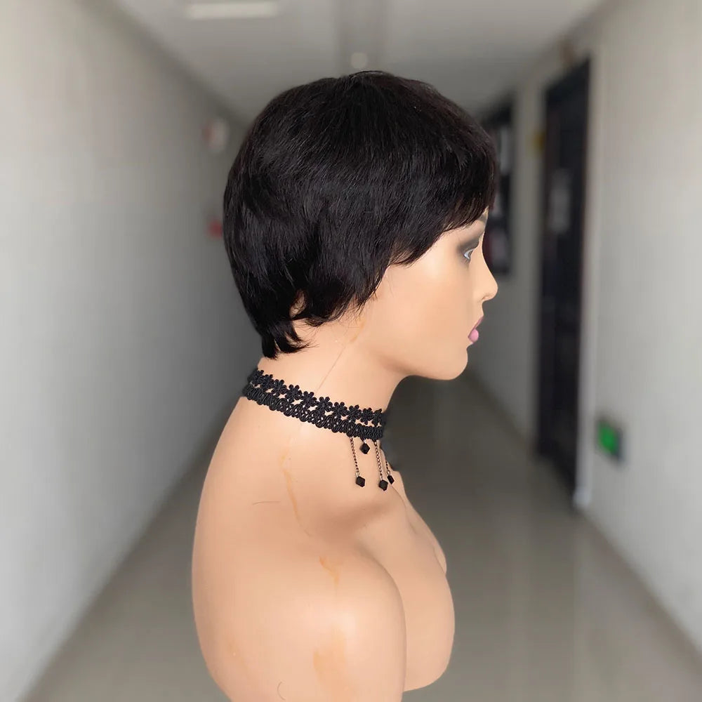 Short Pixie Cut Human Hair Wig - Natural