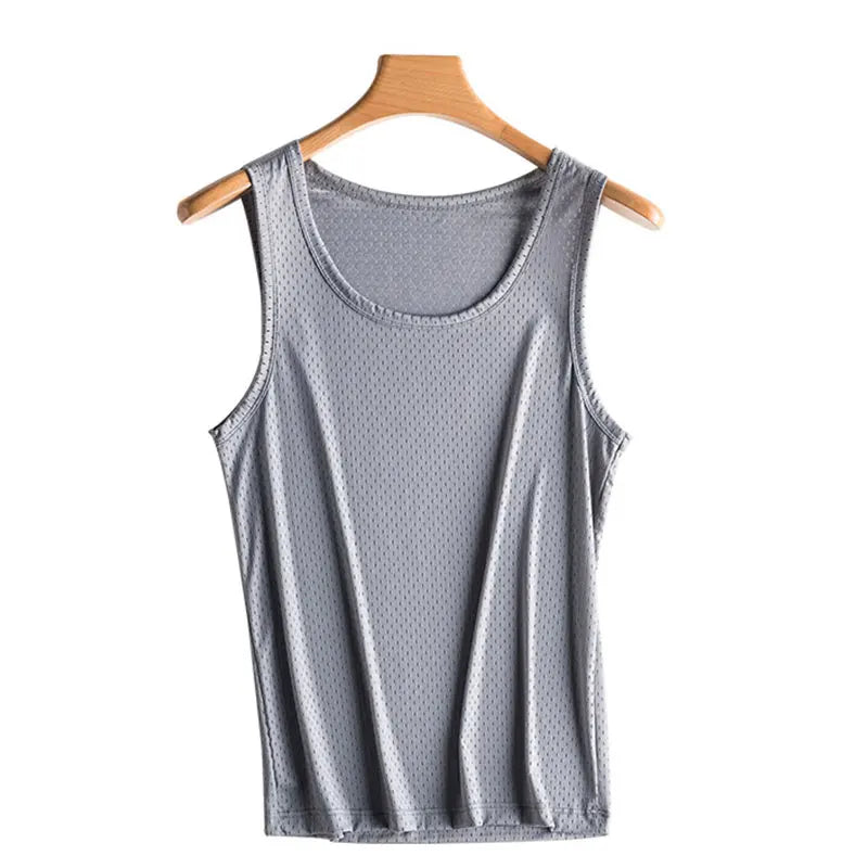 Summer Men Ice Silk Tank Top Underwear Man Vest Undershirt Mesh Holes Shirts Male Workout Sleeveless Breathable Singlets T-Shirt
