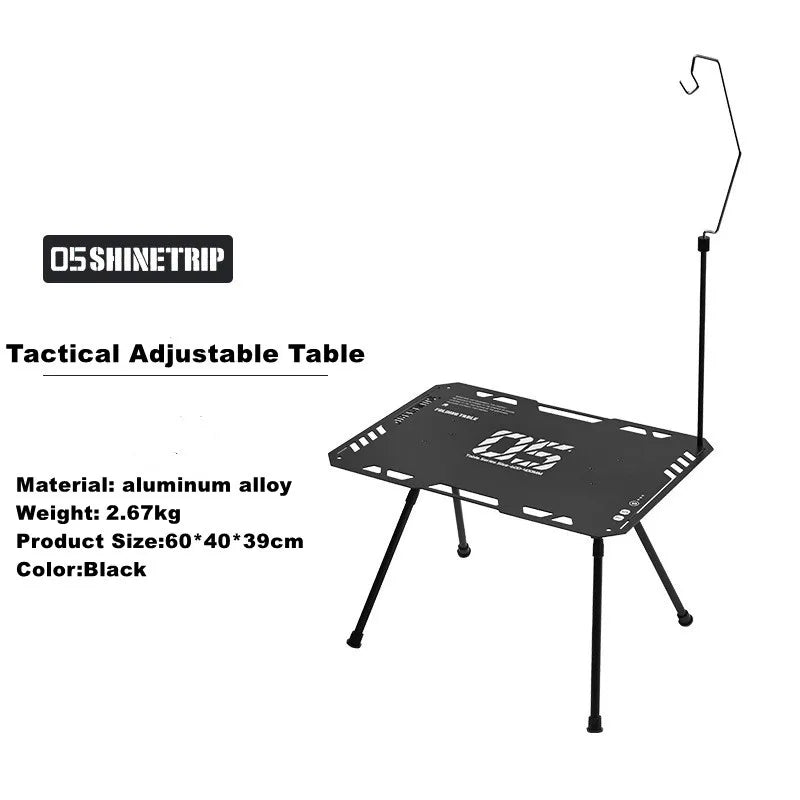 Outdoor Tactical Style Table Aluminum Alloy Blackened Camping Lift Adjustable Portable Folding Tactical Table Set