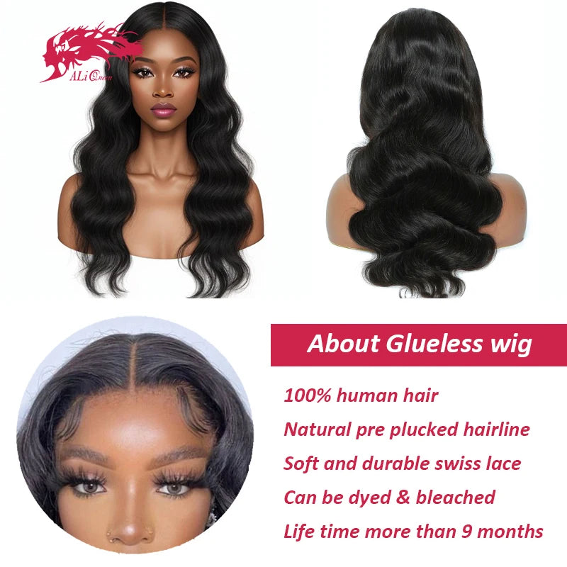 Ali Queen Body Wave Wear Go Glueless Wigs 6x4 HD Lace Closure Glueless Wig Human Hair Ready To Wear Pre Cut Preplucked 14-32inch