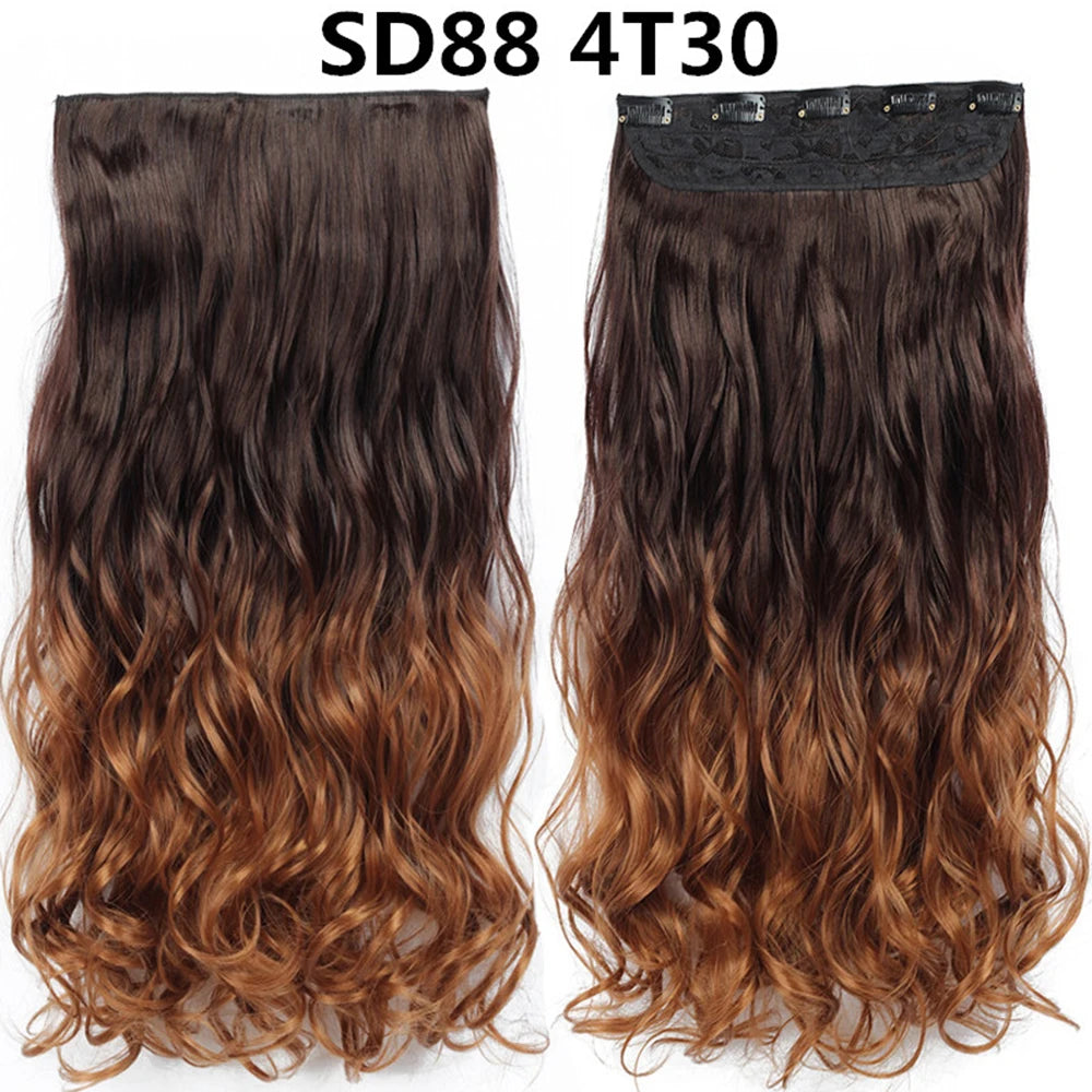5 Clip-In Hair Extensions Long Straight One Piece Synthetic Heat-Resistant Fibre Hairpiece 22Inch Black Blonde Natural Hairstyle