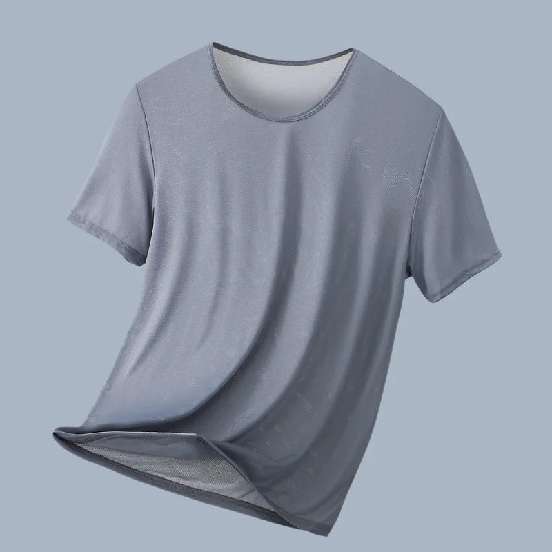 Man Workout Undershirt Ice Silk Solid Color T-Shirts Male Thin O-neck Short Sleeves Tank Top Quick Dry Breathable Pullover Shirt