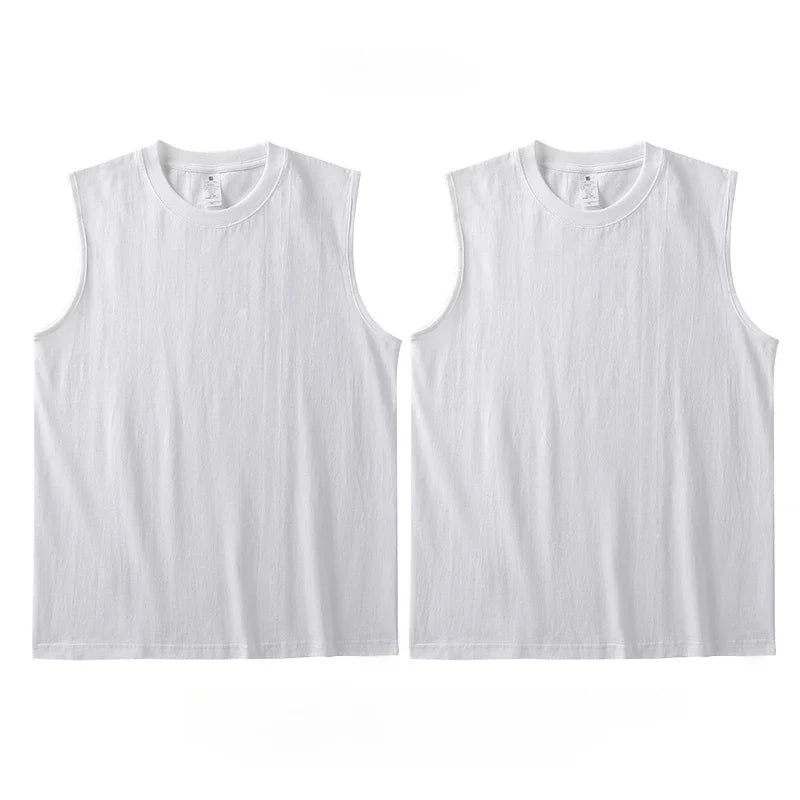 Cotton Vest Men's Tank Top 2pcs White
