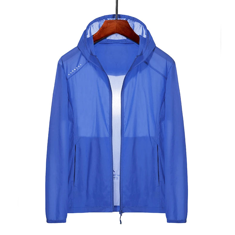 Plus Size 8xl Summer Zip Pockets Uv Sun Protection Skin Coats Men Breathable Nylon Ultra-light Windbreaker Hooded Casual Jackets